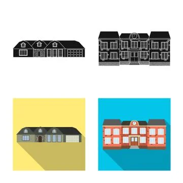 Isolated object of building and front symbol. Collection of building and roof Ilustración de archivo