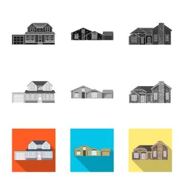 Isolated object of building and front symbol. Collection of building and roof Ilustración de archivo