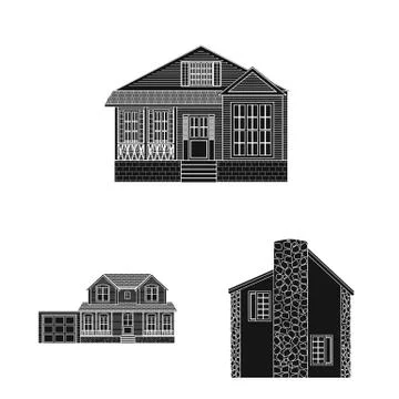 Isolated object of building and front logo. Collection of building and roof Ilustración de archivo