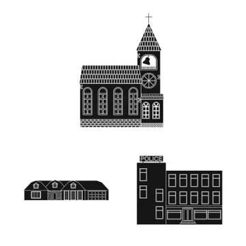 Isolated object of building and front sign. Set of building and roof vector icon Ilustración de archivo