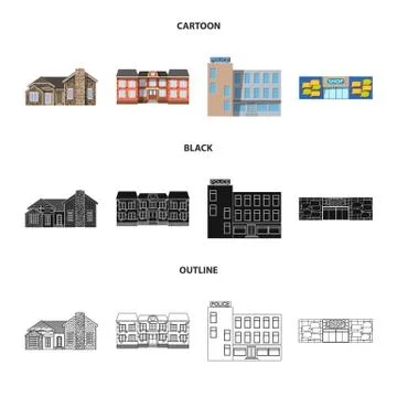 Isolated object of building and front icon. Collection of building and roof Ilustración de archivo