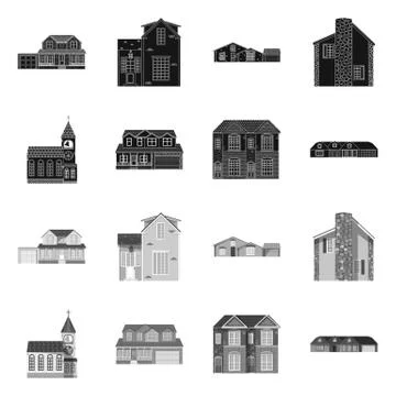 Isolated object of building and front icon. Collection of building and roof Ilustración de archivo