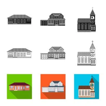 Isolated object of building and front icon. Collection of building and roof Ilustración de archivo
