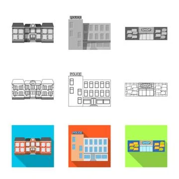 Isolated object of building and front icon. Collection of building and roof Ilustración de archivo