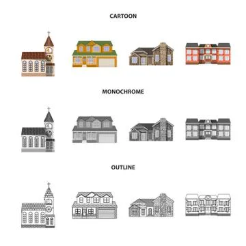 Isolated object of building and front sign. Set of building and roof stock Ilustración de archivo