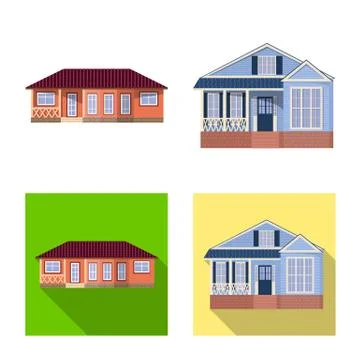 Isolated object of building and front sign. Collection of building and roof Ilustración de archivo
