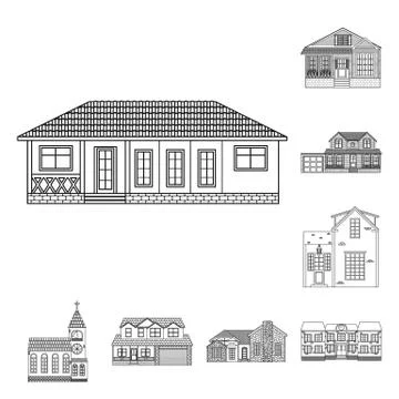 Isolated object of building and front logo. Set of building and roof stock Ilustración de archivo