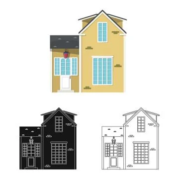 Isolated object of building and front sign. Collection of building and roof Ilustración de archivo