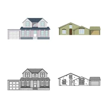 Isolated object of building and front icon. Set of building and roof stock Ilustración de archivo