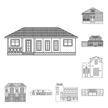 Isolated object of building and front sign. Set of building and roof stock Ilustración de archivo