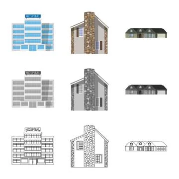Isolated object of building and front sign. Set of building and roof stock Ilustración de archivo