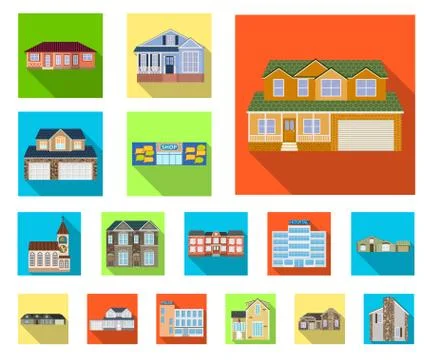 Isolated object of building and front logo. Collection of building and roof Ilustración de archivo