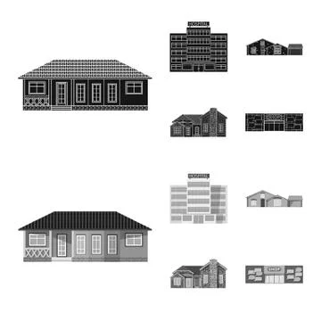 Isolated object of building and front sign. Set of building and roof vector icon Ilustración de archivo