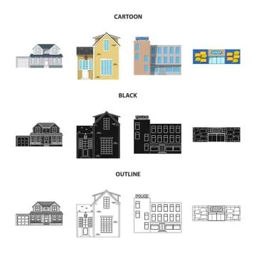 Isolated object of building and front icon. Collection of building and roof Ilustración de archivo