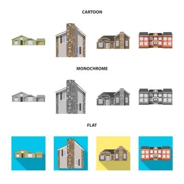 Isolated object of building and front sign. Collection of building and roof Ilustración de archivo