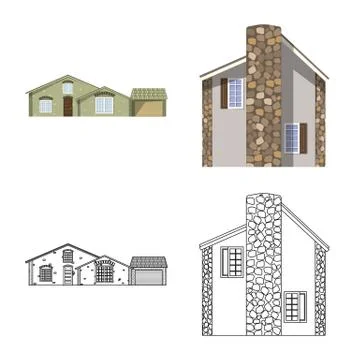 Isolated object of building and front logo. Collection of building and roof Ilustración de archivo