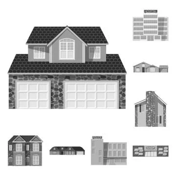 Isolated object of building and front symbol. Collection of building and roof Ilustración de archivo