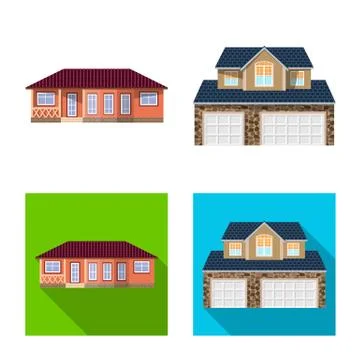 Isolated object of building and front sign. Collection of building and roof Ilustración de archivo