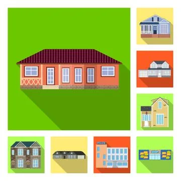 Isolated object of building and front sign. Collection of building and roof Ilustración de archivo