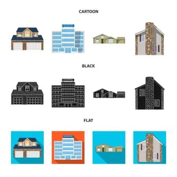 Isolated object of building and front logo. Collection of building and roof Ilustración de archivo
