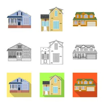 Isolated object of building and front symbol. Collection of building and roof Ilustración de archivo