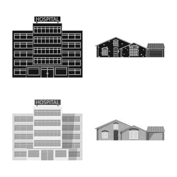 Isolated object of building and front sign. Set of building and roof vector icon Ilustración de archivo