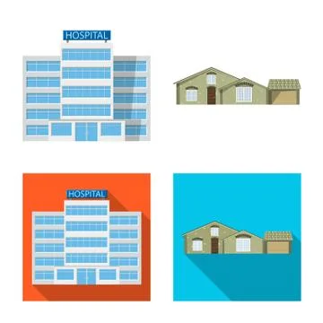 Isolated object of building and front icon. Set of building and roof stock Ilustración de archivo