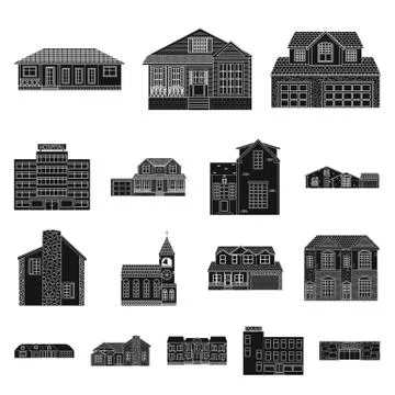 Isolated object of building and front logo. Set of building and roof vector icon Ilustración de archivo