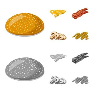 Isolated object of burger and sandwich symbol. Collection of burger and slice Illustrazione stock