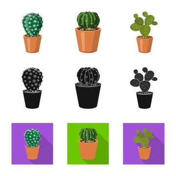 Isolated object of cactus and pot sign. Collection of cactus and cacti vector Stock Illustration
