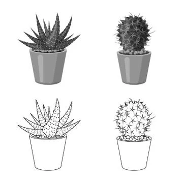 Isolated object of cactus and pot sign. Set of cactus and cacti stock vector Stock Illustration