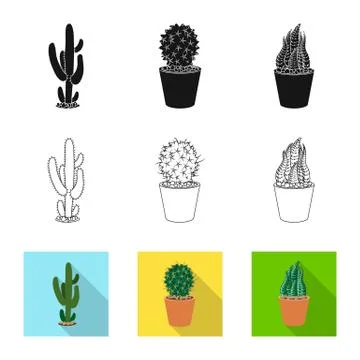 Isolated object of cactus and pot logo. Collection of cactus and cacti vector Stock Illustration