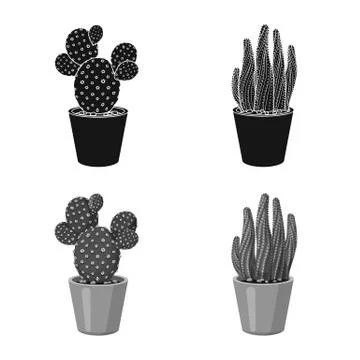 Isolated object of cactus and pot sign. Collection of cactus and cacti vector Illustrazione stock