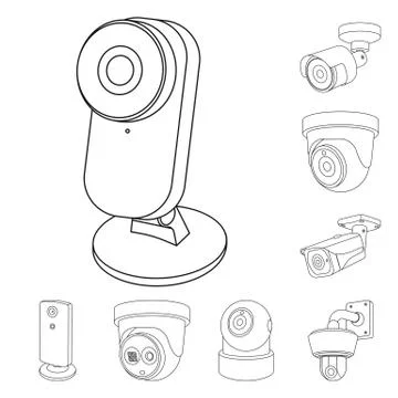 Isolated object of cctv and camera logo. Collection of cctv and system stock 스톡 일러스트
