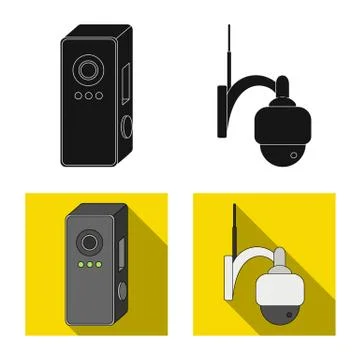 Isolated object of cctv and camera logo. Set of cctv and system stock vector Stock Illustration