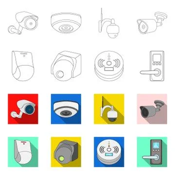 Isolated object of cctv and camera sign. Set of cctv and system stock symbol for Stock Illustration