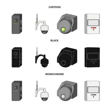Isolated object of cctv and camera sign. Collection of cctv and system stock Illustrazione stock