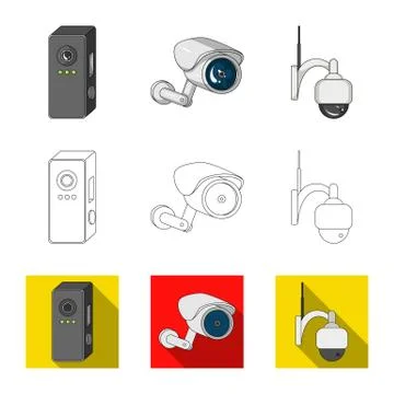 Isolated object of cctv and camera icon. Collection of cctv and system vector 스톡 일러스트