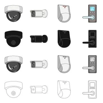 Isolated object of cctv and camera symbol. Collection of cctv and system vector Stock Illustration