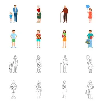 Isolated object of character and avatar logo. Set of character and portrait Stock Illustration