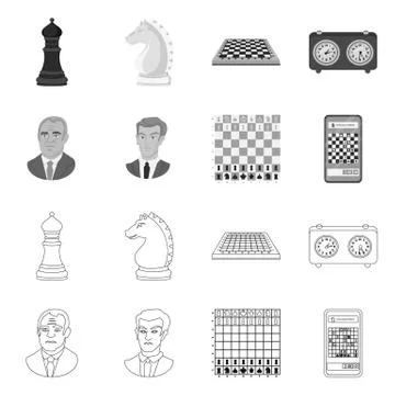 Isolated object of checkmate and thin logo. Collection of checkmate and target Illustrazione stock