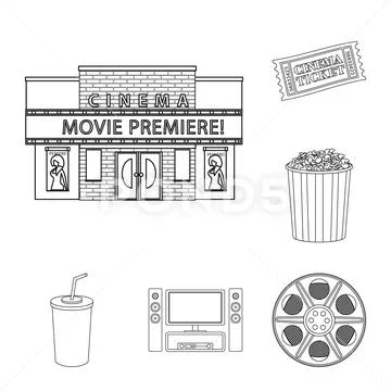 Isolated object of cinematography and studio logo. Collection of cinematography Stock Illustration