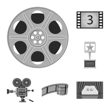 Isolated object of cinematography and studio logo. Collection of cinematography Stock Illustration