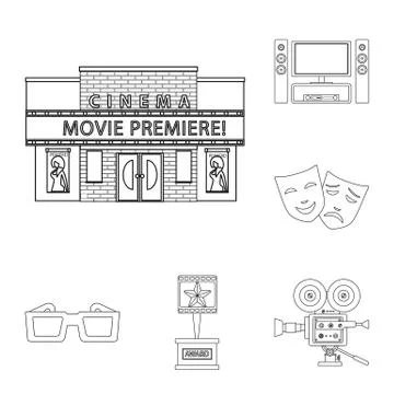 Isolated object of cinematography and studio icon. Collection of cinematography Ilustración de archivo
