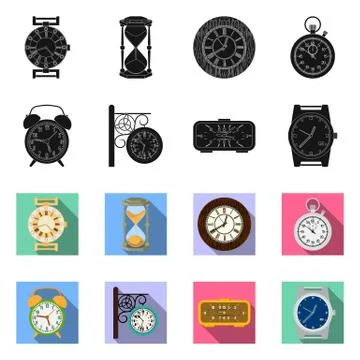 Isolated object of clock and time sign. Collection of clock and circle stock Stock Illustration