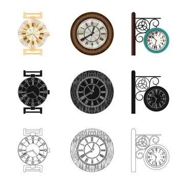 Isolated object of clock and time sign. Set of clock and circle stock symbol for Stock Illustration