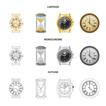 Isolated object of clock and time icon. Set of clock and circle vector icon for Stock Illustration