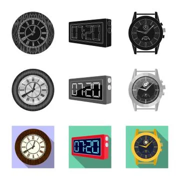 Isolated object of clock and time symbol. Collection of clock and circle stock Illustrazione stock