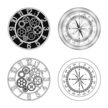 Isolated object of clock and time sign. Collection of clock and circle stock Stock Illustration