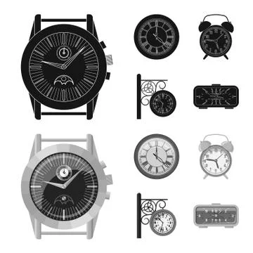 Isolated object of clock and time symbol. Collection of clock and circle stock Stock Illustration